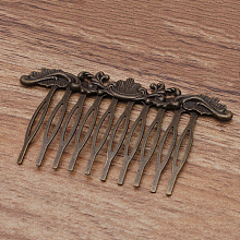 Honeyhandy Iron Hair Combs Findings, with Brass Flower, Antique Bronze, 75x48x3mm