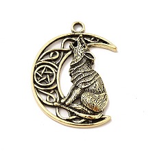 Tibetan Style Alloy Pendants, Moon with Wolf Charm, Antique Bronze, 40.5x30x5.5mm, Hole: 3.1mm