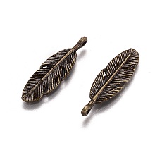 Honeyhandy Tibetan Style Alloy Pendants, Feather, Antique Bronze, 29.5x9x2mm, Hole: 1.6mm