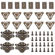 SUPERFINDINGS Jewelry Box Hardware Kit Include 4Pcs 0.87x1.9x0.26Inch Wood Box Hasp Latch Lock 8Pcs Retro Decorative Hinges and 16Pcs Box Corner Protectors with Screws Jewelry Box Hardware