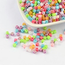 Arricraft Acrylic Beads, AB color, Cube, Mixed Color, 4x4mm, Hole: 1mm, about 8000pcs/500g