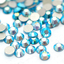 Honeyhandy Glass Flat Back Rhinestone, Grade A, Back Plated, Faceted, AB Color, Half Round, Aquamarine, 4.6~4.8mm