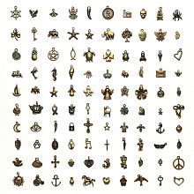 Honeyhandy Tibetan Style Alloy Pendants, One Hundred Shapes, Antique Bronze, 9~26x5~17x1~6mm, Hole: 1~2.5mm, about 100pcs/bag