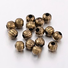 Honeyhandy Iron Corrugated Beads, Nickel Free, Antique Bronze, Round, 6mm in diameter, hole:2mm