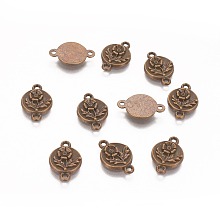 Honeyhandy Alloy Pendants, Lead Free and Cadmium Free, Flat Round with Flower, Antique Bronze, 17x11x2mm, Hole: 1.5mm