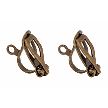 Honeyhandy Brass Clip-on Earring Findings, for non-pierced ears, Antique Bronze Color, Nickel Free, about 6mm wide, 13mm long, 7mm thick, hole: 1mm