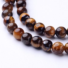 Honeyhandy Natural Tiger Eye Beads Strands, Grade AB, Round, 6mm, Hole: 0.8mm, about 65pcs/strand, 15 inch