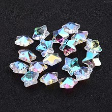 Honeyhandy Glass Pendants, Faceted Christmas Star, Clear AB, AB Color Plated, 13x7mm, hole: 1mm