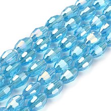 Honeyhandy Glass Beads Strands, Faceted Oval, AB Color Plated, Sky Blue, 7.5x6mm, Hole: 1mm, about 70pcs/Strand, 20.67 inch(52.5cm)