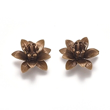 Honeyhandy 3D Brass Bead Caps, Flower, Multi-Petal, Antique Bronze, Tray: 5mm, 16x6.5mm, Hole: 0.8mm