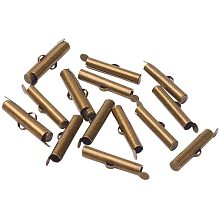 CHGCRAFT 20Pcs Brass Slide On End Clasp Tubes Slider End Caps Antique Bronze Crimp Terminators for Jewelry Making or Decoration