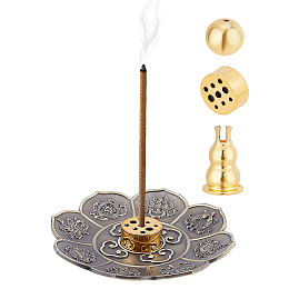 AHANDMAKER Home Decoration Supplies, including Alloy Incense Burners & Plates, Gourd & Round & Lotus, Antique Bronze & Golden, 14~89x7.5~15mm, 4pcs/set