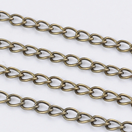 Honeyhandy Iron Twisted Chains, Curb Chains, Unwelded, with Spool, Antique Bronze, 5x3.5x0.8mm, about 328.08 Feet(100m)/roll