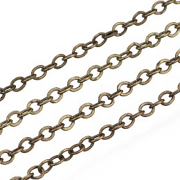 Honeyhandy Brass Cable Chains, Soldered, with Spool, Flat Oval, Antique Bronze, 2x1.8x0.2mm, about 9.84 Feet(3m)/Roll