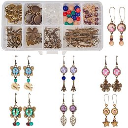 SUNNYCLUE 1 Box 20pcs Dangle Tray Earring Settings with 12mm Glass Cabochon Clear Dome Leaf Star Starfish Charms Beads Brass Earring Hooks Kidney Ear Wires for DIY Jewelry Making, Instruction