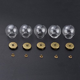 Honeyhandy DIY Globe Bubble Cover Pendants Making, with Iron Bead Cap Pendant Bails and Transparent Handmade Blown Glass Beads, Antique Bronze, 24~25x23.5~24.5mm, Half Hole: 14mm, 5pcs/set