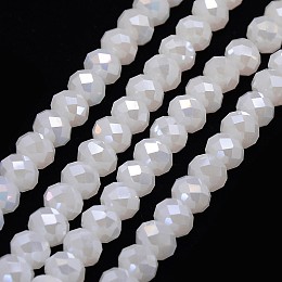 Honeyhandy Electroplate Opaque Solid Color Crystal Glass Rondelle Beads Strands, Faceted, AB Color Plated, White, 10x7mm, Hole: 1mm, about 70pcs/strand, 20 inch