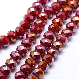 Honeyhandy Electroplate Opaque Solid Color Crystal Glass Rondelle Beads Strands, Faceted, AB Color Plated, Dark Red, 10x7mm, Hole: 1mm, about 70pcs/strand, 20 inch