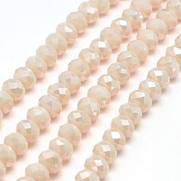 Honeyhandy Electroplate Opaque Solid Color Crystal Glass Rondelle Beads Strands, Faceted, AB Color Plated, PeachPuff, 10x7mm, Hole: 1mm, about 70pcs/strand, 20 inch