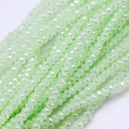 Honeyhandy Electroplate Imitation Jade Glass Rondelle Beads Strands, Faceted, AB Color Plated, Light Green, 3.5x2.5~3mm, Hole: 1mm, about 138pcs/strand, 12.9 inch