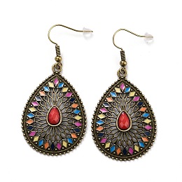 Honeyhandy Bohemia Vintage Teardrop Dangle Earrings, Zinc Alloy Drop Earrings for Women, Antique Bronze, 58.5mm, Pin: 0.7mm