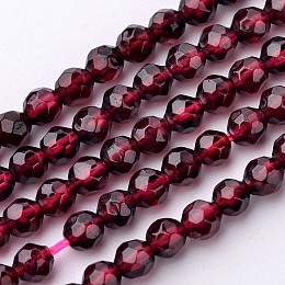 Honeyhandy Natural Garnet Bead Strands, Grade AB, Round, Faceted, 3~3.5mm, Hole: 0.5mm, about 109pcs/strand, 15 inch