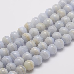 Honeyhandy Natural Blue Lace Agate Bead Strands, Grade AB, Round, 4mm, Hole: 1mm, about 95pcs/strand, 15.5 inch