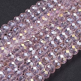 Honeyhandy Electroplate Glass Beads Strands, AB Color Plated, Faceted, Rondelle, Pink, 10x7mm, Hole: 1.4mm, about 70~72pcs/strand