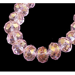 Honeyhandy Electroplate Glass Beads Strands, AB Color Plated, Faceted, Rondelle, Pink, 12x8mm, Hole: 1mm, about 72pcs/strand