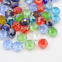 Honeyhandy Electroplate Glass Beads, Half AB Color Plated, Faceted, Rondelle, Mixed Color, 12x8mm, Hole: 2mm