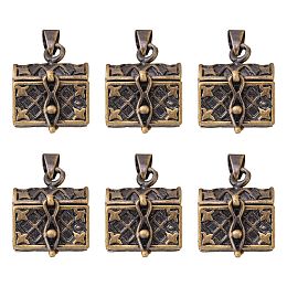 Honeyhandy Brass Prayer Box Pendants, Rectangle, Antique Bronze Color, Size: about 16mm wide, 24mm long, hole: 4mm