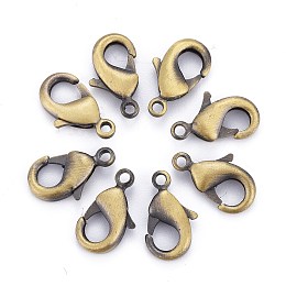 Honeyhandy Brass Lobster Claw Clasps, Parrot Trigger Clasps, Lead Free & Cadmium Free, Brushed Antique Bronze, 12x7x3mm, Hole: 1mm