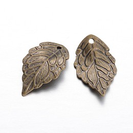 Honeyhandy Leaf Brass Pendants, Antique Bronze, 16x10x1mm, Hole: 1mm