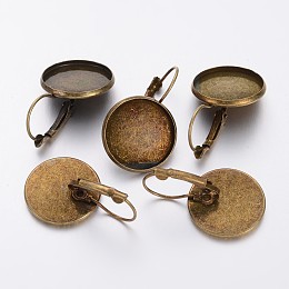 Honeyhandy Brass Leverback Earring Settings, Round, Antique Bronze, 20mm wide, 32mm long, Tray: 18mm, Pin: 0.8mm