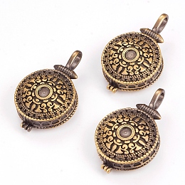 Honeyhandy Brass Locket Pendants, Flat Round, Brushed Antique Bronze, Tray: 4mm, 36.5x23x8mm, Hole: 4x6.5mm, Inner: 20.5mm