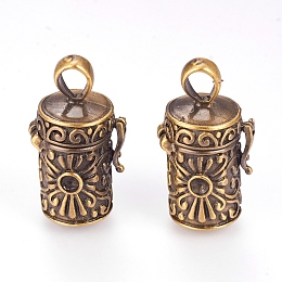 Honeyhandy Brass Prayer Box Pendants, Column with Flower, Brushed Antique Bronze, 27.5x15x13mm, Hole: 4x6mm, Inner: 7.5mm, Fit for 3mm rhinestone