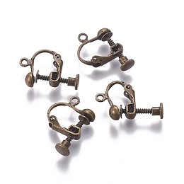 Honeyhandy Rack Plated Brass Screw Clip-on Earring Findings, Spiral Ear Clip, Antique Bronze, 13x17x4.5mm, Hole: 1.6mm