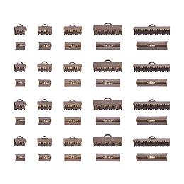 PandaHall Elite 150 pcs 5 Sizes 8/10/13/20/25mm Brass Ribbon Ends Clamp Crimps Cord Ends with Loop for Bracelet Jewelry DIY Craft Making, Antique Bronze