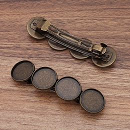 Honeyhandy Iron Hair Barrette Findings, with Brass Flat Round Bezel Settings, Antique Bronze, 86x22mm, Tray: 20mm