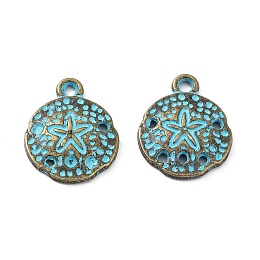 Honeyhandy Alloy Pendant, Antique Bronze & Blue Patina, Flat Round, 12.5x16x2mm, Hole: 1.6mm