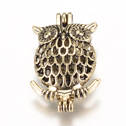 Honeyhandy Alloy Locket Pendants, Cage Pendants, Owl, Antique Bronze, 28x17x9mm, Hole: 2mm, inner measure: 15x13mm