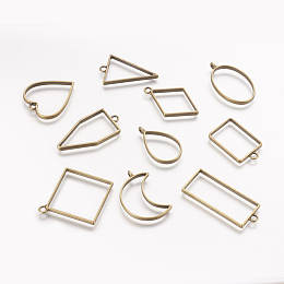 Honeyhandy Rack Plating Alloy Open Back Bezel Pendants, For DIY UV Resin, Epoxy Resin, Pressed Flower Jewelry, Mixed Shapes, Antique Bronze, 33~49x20~44x3.5~3.8mm, Hole: 2.8~4mm, 10pcs/set