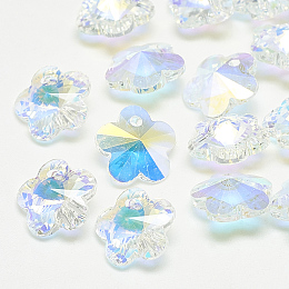 Honeyhandy K9 Glass Rhinestone Charms, Flower, Crystal AB, 10x10x5mm, Hole: 1mm