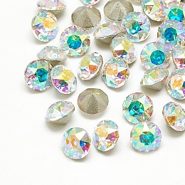 Honeyhandy Pointed Back Glass Rhinestone Cabochons, Back Plated, Faceted, Diamond, Crystal AB, 6x5.5mm