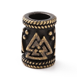 Honeyhandy 304 Stainless Steel European Beads, Large Hole Beads, Column with Valknut, Antique Bronze, 14x10mm, Hole: 6mm