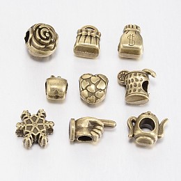 Mixed Shape Tibetan Style Alloy Large Hole European Beads, Antique Bronze, 11~16x8~13x7~8mm, Hole: 4.5~5mm, about 40pcs/100g