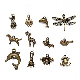 Honeyhandy Tibetan Style Alloy Animal Pendants, Antique Bronze, 16~30x16~30x3~4mm, Hole: 1~2mm