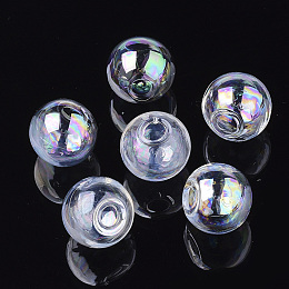 Honeyhandy Round Handmade Blown Glass Globe Ball Bottles, for Glass Vial Pendants Making, Clear AB, 16x15mm, Half Hole: 4.5~5mm