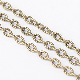 Honeyhandy Iron Textured Cable Chains, Unwelded, Lead Free and Nickel Free, with Card Paper, Oval, Antique Bronze, 4x3x1mm