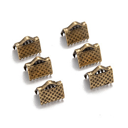 Honeyhandy Iron Ribbon Crimp Ends, Antique Bronze, about 6mm long, 8mm wide, hole: 2mm